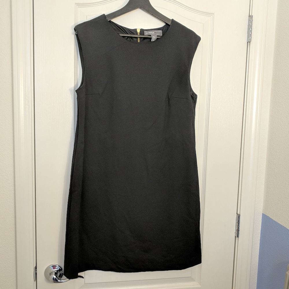 Donna Ricco little black dress, gold zipper detail
